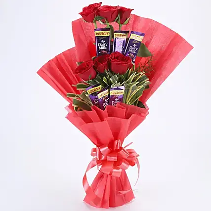 Chocolate Bouquet with 6 Red Roses